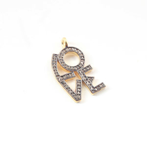 1 PC Pave Diamond "Love" Charm 925 Sterling Silver & Vermeil Pendant ----Pave Diamond Charm Pendant 22mmx14mm PDC557 (You Choose) - Tucson Beads
