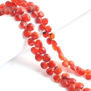 1 Long Strand Carnelian Faceted Briolettes - Heart Shape Briolettes  7mm-8mm 8 Inches BR252 - Tucson Beads