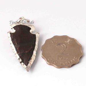 11 Pcs Brown Jasper Arrowhead 925 Silver Plated Charm Pendant -  Electroplated With Silver Edge -44mmx22mm-10mmx7mm AR021 - Tucson Beads
