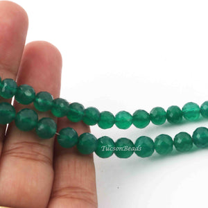 1 Strand Green Onyx Faceted Roundels - Round Shape Ball Beads 6mm-7mm -8 Inches BR3663 - Tucson Beads