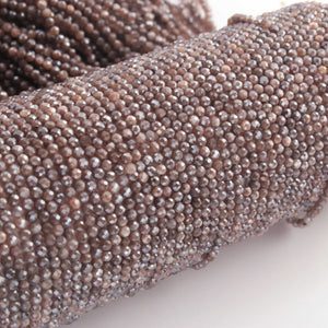 5 Strands Chocolate Moon Stone Silver Cocated  Gemstone Balls, Semiprecious beads  Faceted Gemstone Round Ball-2mm-13 Inches  RB0473 - Tucson Beads