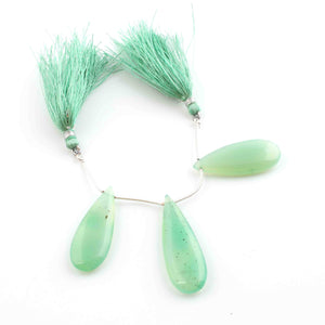 1 Strand Green Chalcedony Smooth Briolettes - Pear DropBriolettes - 34mmx13mm-38mmx13mm 4 Inches BR1769 - Tucson Beads
