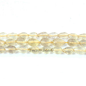 1 Strand Lemon Quartz  Faceted  Briolettes - Tear Drop  Shape Briolettes 7.5 inch 7mmx5mm-9mmx6mm  BR3270 - Tucson Beads