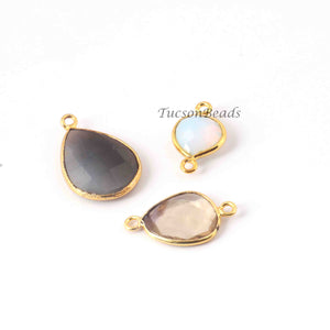 7 Pcs Mix Stone 24k Gold Plated Faceted Assorted Shape Connector/ Pendant -  Mix Stone Bezel Connector - 18mmx11mm-26mmx14mm PC110 - Tucson Beads