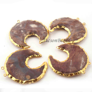4 Pcs Brown Jasper Moon Arrowhead 24K Gold Plated Charm Pendant - Electroplated With Gold Edge - 49mmx47mm AR142 - Tucson Beads