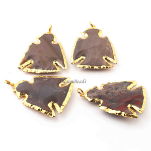 4 PCS Jasper Bird 24k Gold Plated Charm Single Bail Pendant - Electroplated With Gold Edge 50mm-41mm AR147 - Tucson Beads