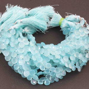1 Strand Aaa Quality Aqua Chalcedony Faceted Heart Shape Beads Briolettes 8mm-9mm 8 Inches BR1721 - Tucson Beads