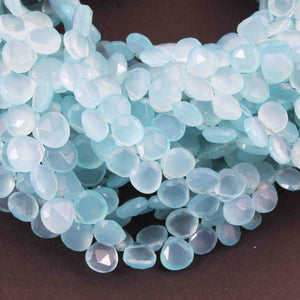 1 Strand Aaa Quality Aqua Chalcedony Faceted Heart Shape Beads Briolettes 8mm-9mm 8 Inches BR1721 - Tucson Beads