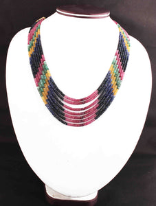 380ct.7 Strands Of Genuine Multi Sapphire Necklace-Faceted Rondelle Beads-Rare & Natural Necklace - Stunning Elegant Necklace 2mm-4mm BR1582 - Tucson Beads