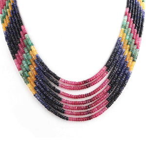 380ct.7 Strands Of Genuine Multi Sapphire Necklace-Faceted Rondelle Beads-Rare & Natural Necklace - Stunning Elegant Necklace 2mm-4mm BR1582 - Tucson Beads