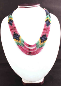 400ct.7 Strands Of Genuine Multi Sapphire Necklace-Faceted Rondelle Beads-Rare & Natural Necklace - Stunning Elegant Necklace 2mm-4mm BR1581 - Tucson Beads