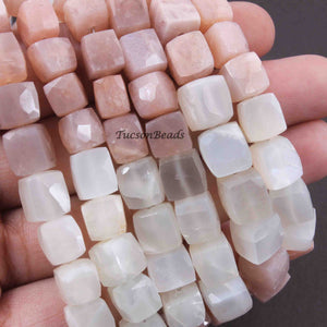 1 Strand Multi Moonstone Faceted Cube Briolettes - Muti Moonstone Box Shape Beads 7mmx6mm-10mmx9mm 8 inches BR3144 - Tucson Beads
