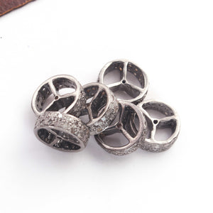 1 Pc Pave Diamond Double Line Designer Pave Jewelry Spacer Beads 925 Sterling Silver- Rondelles Beads- 12mm PDC324 - Tucson Beads