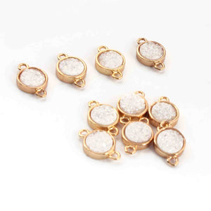 10 Pcs Mystic White Druzy Round Drop Connector, 24k Gold Plated, Titanium Connector, BezelConnector 12mmX7mm PC1001 - Tucson Beads