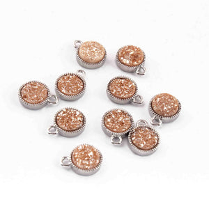 10 Pcs Orange Druzzy  Round Shape Pendant Druzzy Silver Plated - Electroplated Silver Druzzy 9mmx7mm  PC993 - Tucson Beads