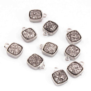 10 Pcs Mystic Druzy Square Drop Pendant, Silver Plated Titanium Pendant, Bezel Pendant 9mmX7mm PC1007 - Tucson Beads