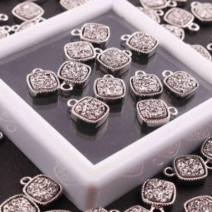 10 Pcs Mystic Silver Druzy Square Drop Pendant, Silver Plated Titanium Pendant, Bezel Pendant 9mmX7mm PC1067 - Tucson Beads