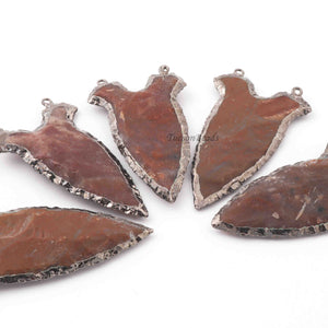 5 PCS Jasper Arrowhead  925 Sterling Plated Charm Double Bail Pendant-Electroplated With Gold Edge - 66mmX28mm  AR310 - Tucson Beads