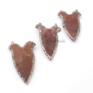 5 PCS Jasper Arrowhead  925 Sterling Plated Charm Double Bail Pendant-Electroplated With Gold Edge - 66mmX28mm  AR310 - Tucson Beads