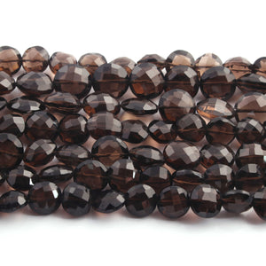 1 strand Natural Smoky Quartz Faceted Coin Shape gemstone Beads, Briolettes 9mm 8 inches BR022 - Tucson Beads