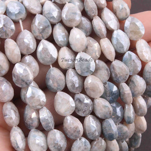 1 Long Strand Gray Moonstone Silver Coated  Faceted  Briolettes - Oval Shape Beads Briolettes  10mmx8mm-11mmx9mm 15 inches BR3199 - Tucson Beads