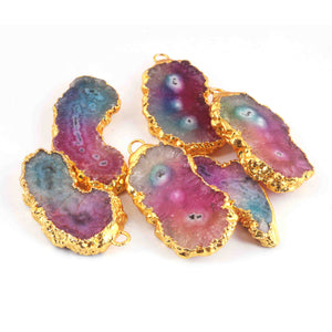 6 Pcs 24k Gold Plated Geode Agate Mix Druzzy Slice Pendant , Fancy Shape Druzzy , Gemstone Pendant 45mmx21mm-48mmx27mm Jewelry Making DRZ330 - Tucson Beads