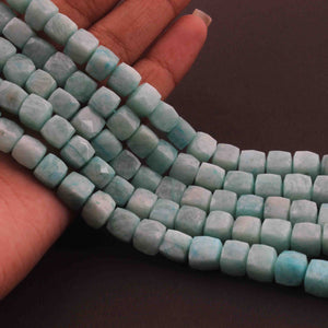 1  Long Strand Amazonite Faceted Briolettes -Cube Shape  Briolettes  8mm- 8.5 Inches BR2757 - Tucson Beads