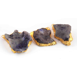 3 Pcs 24k Gold Plated Natural Purple Geode Druzzy Pendant , Fancy Shape Druzzy , Gemstone Pendant , 48mmx43mm-44mmx33mm Jewelry Making DRZ336 - Tucson Beads