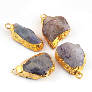 4 Pcs 24k Gold Plated Geode Agate Purple  Druzzy Slice Pendant , Fancy Shape Druzzy , Gemstone Pendant 35mmx14mm-30mmx20mm Jewelry Making DRZ329 - Tucson Beads