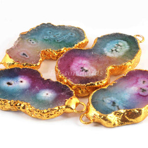 4 Pcs Mix Druzzy 24k Gold Plated Pendant- Electroplated Gold Druzy -53mmx28mm-43mmx21mm DRZ149 - Tucson Beads