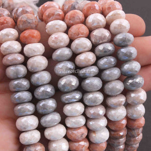 1 Long Strand Multi  Moonstone Silver Coated Faceted Rondelles beads - Round Shape Rondelles Beads 10mmx5mm- 15 Inches BR1622 - Tucson Beads