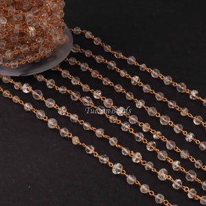 1 Feet Lemon Quartz Rosary Style Beaded Chain 4mm-5mm Lemon Quartz  Beads Wire Wrapped 925 Sterling Vermeil Chain SRC071 - Tucson Beads