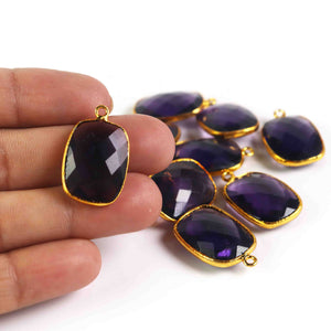 9 Pcs Amethyst Faceted Rectangle Shape 24k Gold Plated Pendant 24mmx16mm-25mmx16mm PC545 - Tucson Beads