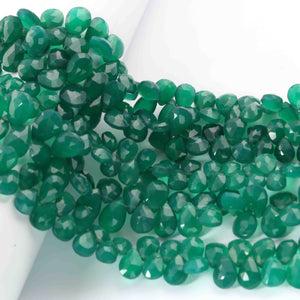 1  Strand Green Onyx Faceted Briolettes -Pear Shape Briolettes  7mmx5mm-10mm x 6mm - 8 Inches BR02023 - Tucson Beads