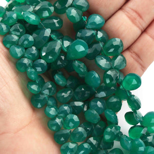 1  Strand Green Onyx Faceted Briolettes -Pear Shape Briolettes  7mmx5mm-10mm x 6mm - 8 Inches BR02023 - Tucson Beads