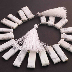 1 Long Strand White Howlite Smooth Rectangle Shape Briolettes  - Faceted Briolettes  17mmx8mm-31mmx9mm -9 Inches  BR01445 - Tucson Beads