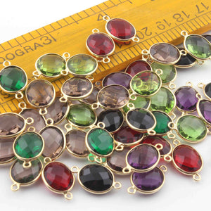 5 Pcs Birth Stone Faceted 925 Sterling Vermeil Oval Shape Connector , Birthstone Colors Add- On Charm As Connector 18mmx11mm  SS0014 - Tucson Beads
