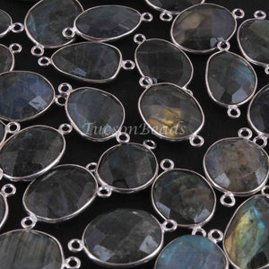 10 Pcs Beautiful Labradorite Assorted Shape 925 Sterling Silver Gemstone Faceted Connector - 27mmx15mm-24mmx13mm SS1125 - Tucson Beads