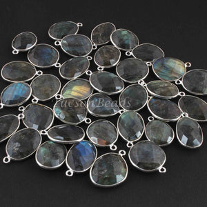 11 Pcs Beautiful Labradorite Assorted  Shape 925 Sterling Silver Gemstone Faceted Pendant - 26mmx12mm-19mmx13mm SS1128 - Tucson Beads