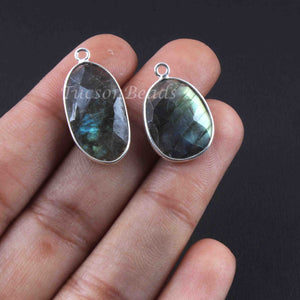 11 Pcs Beautiful Labradorite Assorted  Shape 925 Sterling Silver Gemstone Faceted Pendant - 26mmx12mm-19mmx13mm SS1128 - Tucson Beads
