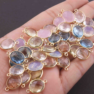 5 Pcs Birth Stone Faceted 925 Sterling Vermeil Oval Shape Connector , Birthstone Colors Add-  Connector 19mmx11mm  SS0017 - Tucson Beads