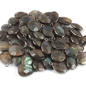 11 Pcs Labradorite Faceted Assorted  Shape Oxidized Sterling Silver Pendant - 20mmx12mm-14mmx9mm SS1130 - Tucson Beads