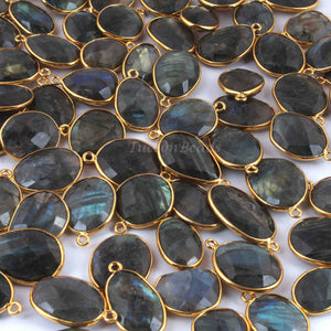 10 Pcs Labradorite Faceted 925 Sterling Vermeil Assorted Shape Connector 24mmx14mm-27mmx13mm SS1123 - Tucson Beads