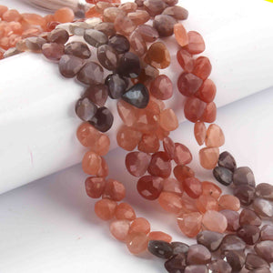 1  Strand Shaded Peach Moonstone Faceted Briolettes  -Heart Shape Briolettes -  5mmx5mm-7mmx8mm -8 Inches BR02096 - Tucson Beads