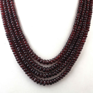 645 ct. 4 Strands Mozambique Garnet Faceted Rondelles Shape Necklace , Mozambique Garnet Rondelles  Beads,  Necklace - BRU120 - Tucson Beads