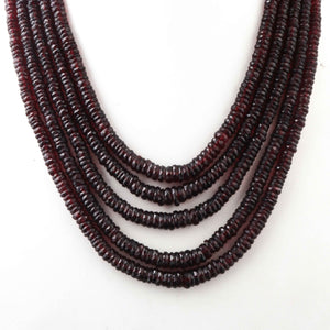 895 ct. 5 Strands Mozambique Garnet Faceted Rondelles Shape Necklace , Mozambique Garnet Rondelles  Beads,  Necklace - BRU121 - Tucson Beads