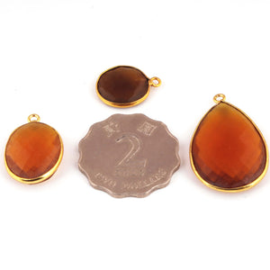 3 Pcs Mix Stone 24k Gold Plated Faceted Assorted Shape Single Bail Pendant - 34mmx21mm-19mmx14mm PC966 - Tucson Beads