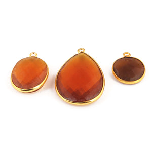 3 Pcs Mix Stone 24k Gold Plated Faceted Assorted Shape Single Bail Pendant - 34mmx21mm-19mmx14mm PC966 - Tucson Beads