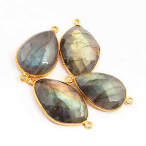 4 Pcs Labradorite Assorted Shape 24k  Gold Plated Double Bail Connector - Labradorite Faceted Assorted Shape Connector 31mmx17mm PC638 - Tucson Beads