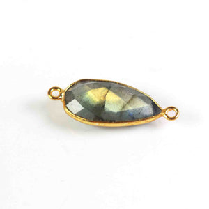 3 Pcs Labradorite 24 Gold Plated Faceted Assorted Shape Pendant/ Connector -- 24mmx10mm-27mmx11mmm PC519 - Tucson Beads